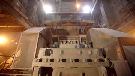 Industrial Machinery in Action: A Perspective on Powerful Operations. Stock Clip