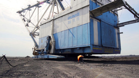 A Massive Excavator Being Used in the Coal Mining Operations at the Large Mining Site. Stock Clip
