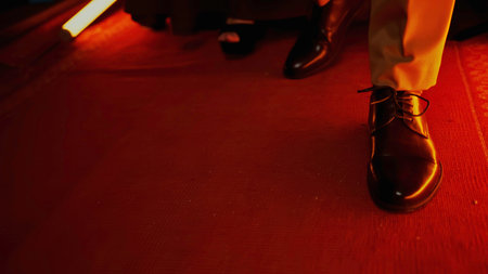 Close up of legs on red carpet. Stock footage. Concept of the official event.の写真素材