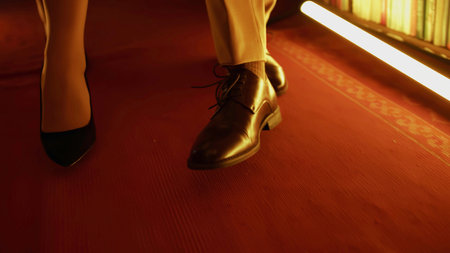 Close up of legs on red carpet. Stock footage. Concept of the official event.の写真素材