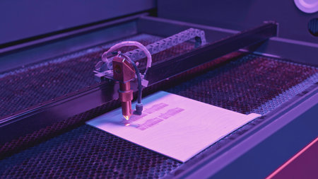 Printing process of robotic printer. Media. Development of modern printer or robotic laser. Modern development of robotic printer in laboratoryの写真素材