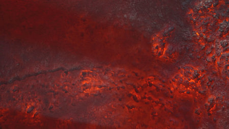 Molten metal freezes. Stock footage. Close-up of solidifying stream of molten metal. Molten metal cools and hardens at metallurgical plantの写真素材