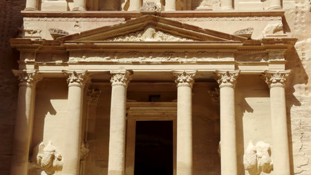 The Majestic Facade of Petras Treasury is a breathtaking sight filled with history and culture. Actionの写真素材