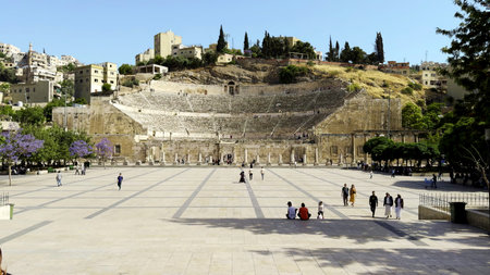 The Ancient Roman Theater in Amman, Jordan, is a stunning landmark of remarkable architecture.の写真素材