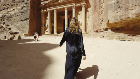 Exploring Petra An Ancient City Rich in Historic Heritage and Fascinating Culture and Adventure. Actionの写真素材