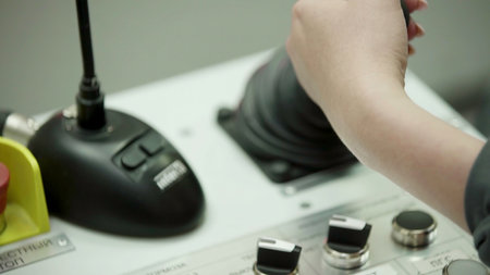 Control Panel Equipped with Various Knobs and Switches for Media Equipment Functionality. Stock Clipの写真素材