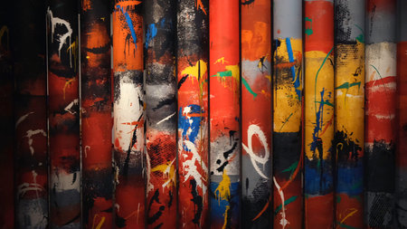 Close-up of the beautiful multicolored paintings rotating on the rolls in the museum of Modern Art....