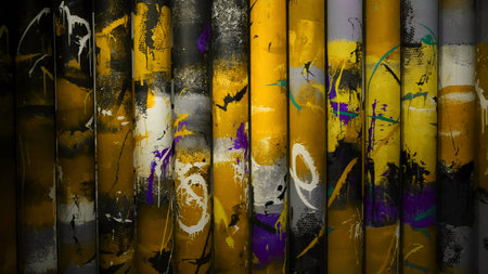 Close-up of the beautiful multicolored paintings rotating on the rolls in the museum of Modern Art....