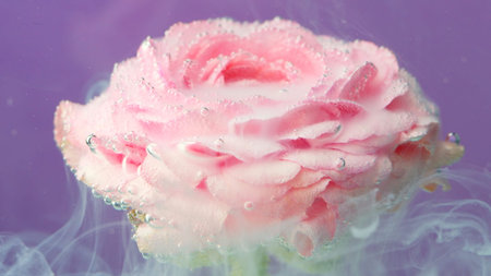 Delicate purple background.Stock footage.A beautiful creative work where steam is slowly released...
