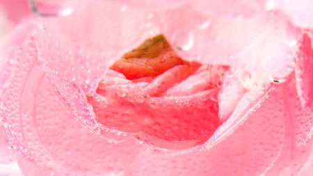 Creative shooting of a flower.Stock footage.Bright petals with small drops of water which is shot very close.の写真素材