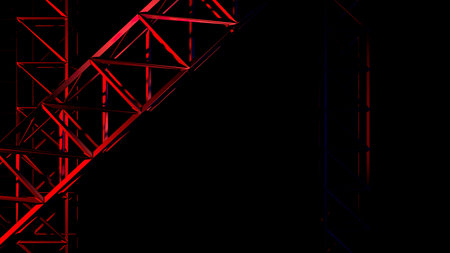 Black background.Design. Bright buildings in abstraction with red and purple lines and the footage...
