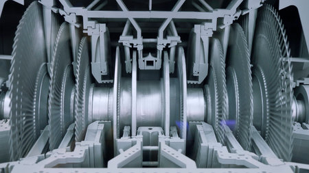 Concept of engineering and heavy industry. Media. Close up of working machine at the factory workshop.の写真素材