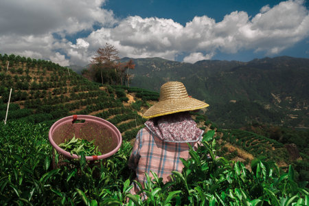 The Art of Tea Harvesting in the Beautiful and Scenic Mountains that Surround Usの写真素材