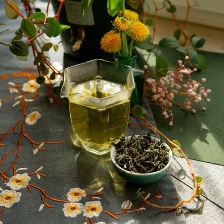Enjoying Refreshing Green Tea Infused with Beautiful Floral Accents and Natural Elements