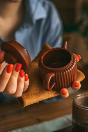 A Sophisticated Teapot with Cozy Styling in Warm Tones enhances any dining experienceの写真素材