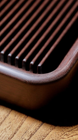 An Elegant Wooden Board featuring Beautiful Grooves, Perfect for a Gourmet Display Settingの写真素材