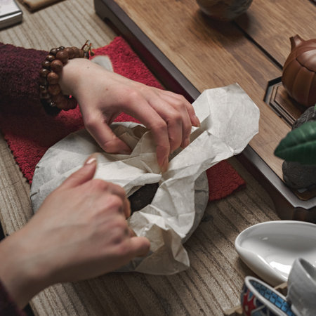 Preparation for the Tea Ceremony Featuring Classic Traditional Utensils and Tools Usedの写真素材