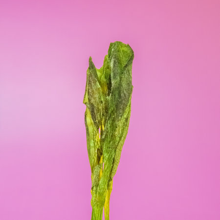 A Green Vegetable Stalk set against a Pink Background, ideal for Fresh Food Concepts and ideasの写真素材