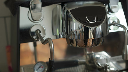 Elegant Espresso Machine with a Polished Chrome Finish, Perfect for Coffee Lovers. Mediaの写真素材
