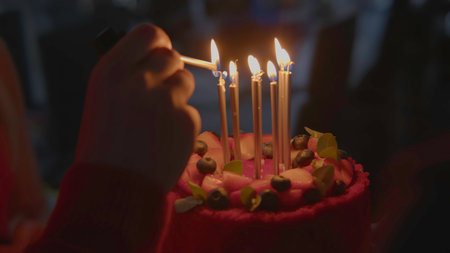 Celebrating Life with a Beautiful Birthday Cake Adorned with Colorful Candles and Joyful Moments. Stock Footageの写真素材
