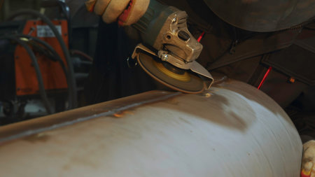 The Metalworking Process Utilizing an Angle Grinder on the Surface of a Pipe Component. Media