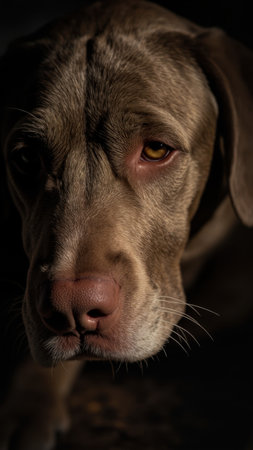 Silver labrador retriever posing on dark backgroundの素材