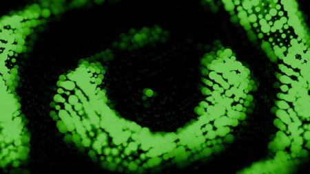 Green abstract rippling circular particle animationの写真素材