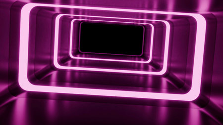 Purple futuristic neon light tunnel animationの写真素材