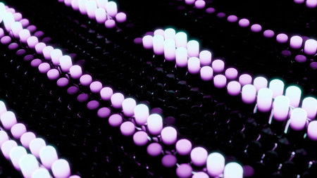 Abstract waving purple neon light rows