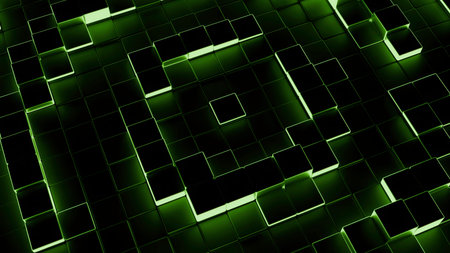 Abstract green luminous cubes moving background