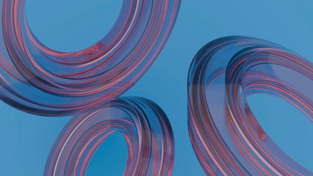 Abstract glass rings floating and twistingの写真素材