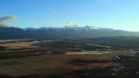 Mission mountains wilderness complex in autumn, montana, aerial view. Mediaの写真素材