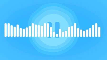 Audio equalizer displaying sound waves with a pause button