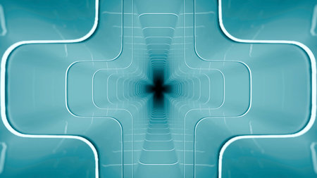 Abstract infinite tunnel shape journey in blue greenの写真素材