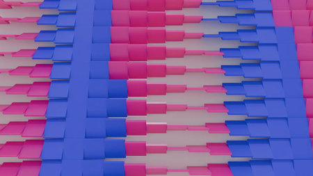 Abstract pink and blue cubes moving in waves. Design
