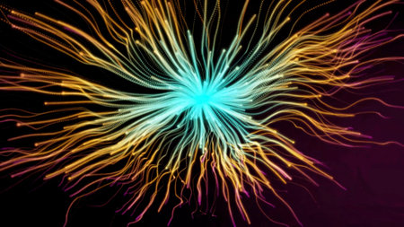 Abstract explosion of light particles radiating colors