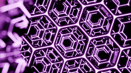 Abstract glowing purple hexagons creating a futuristic technology pattern