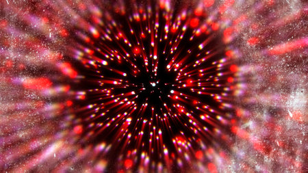 Red energy particles exploding abstract light in space