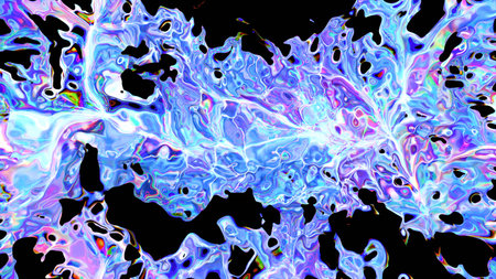 Iridescent blue and purple liquid flowing abstract background