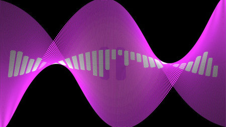 Purple sound wave with audio equalizer bars creating digital music data