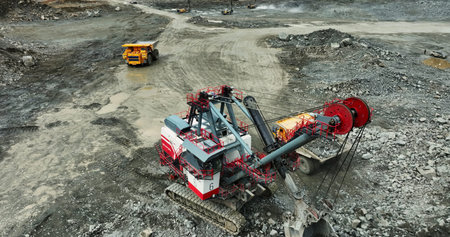 Mining operations extracting minerals in a quarry. Stock clip