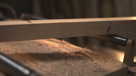 Final Touch On Crafted Wooden Plank, Polishing And Inspecting Wooden Surface In Workshop Setting....