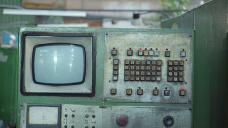 Old Industrial Device With Switches, Vintage Machinery Featuring Analog Controls And Indicators
