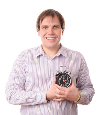 Man with clock near heartの写真素材