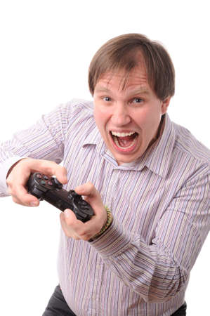 Man with gaming contrllerの写真素材