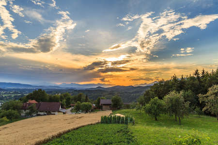 beautiful sunset in European alpsの写真素材