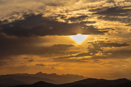 golden sunset in European alpsの写真素材