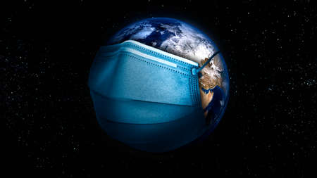 Coronavirus outbreaking. Concept world / earth put mask to fight against spread viral infectionの写真素材