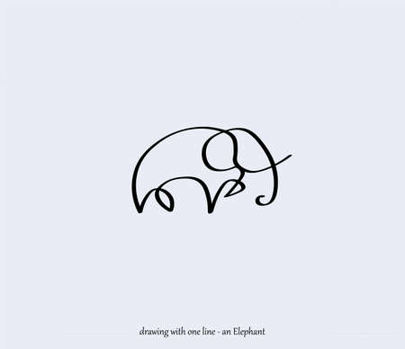 An animal drawn with a single line. Elephantのイラスト素材
