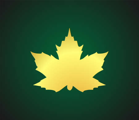 A beautiful golden maple leaf on a juicy and stylish green backgroundのイラスト素材